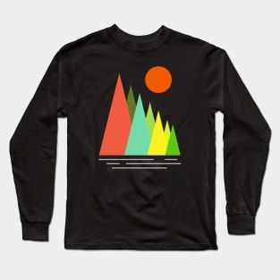 Minimalist Abstract Nature Art #34 Linear and Colorful Mountains Long Sleeve T-Shirt